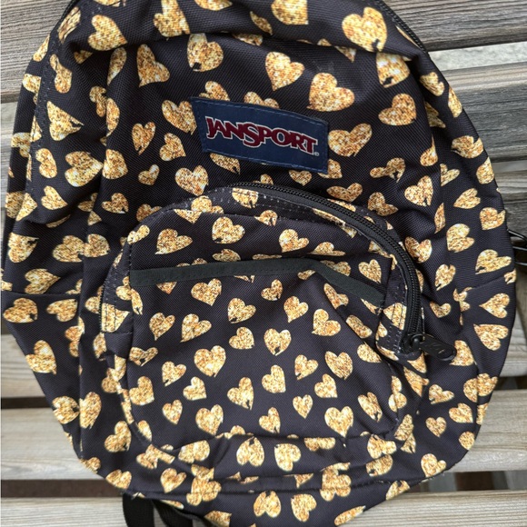 Jansport black gold hearts mini backpack bag 12” Small - Picture 2 of 4